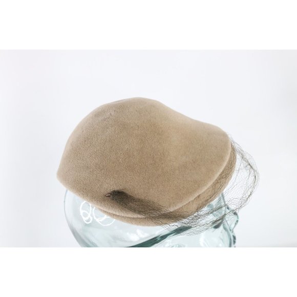 Vintage 50s Tonak Womens Wool Felt Lace Perch Hat Cap Beige main image 5